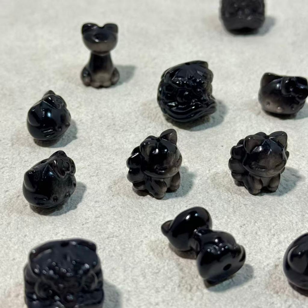 รุ่นใหม่ล่าสุด ออบซิเดียน หินออบซิเดียนเงิน Obsidian รูปหัวสิงโต อุปกรณ์เสริมสร้อยข้อมือDIY หินนำโชค - รูปที่ 2