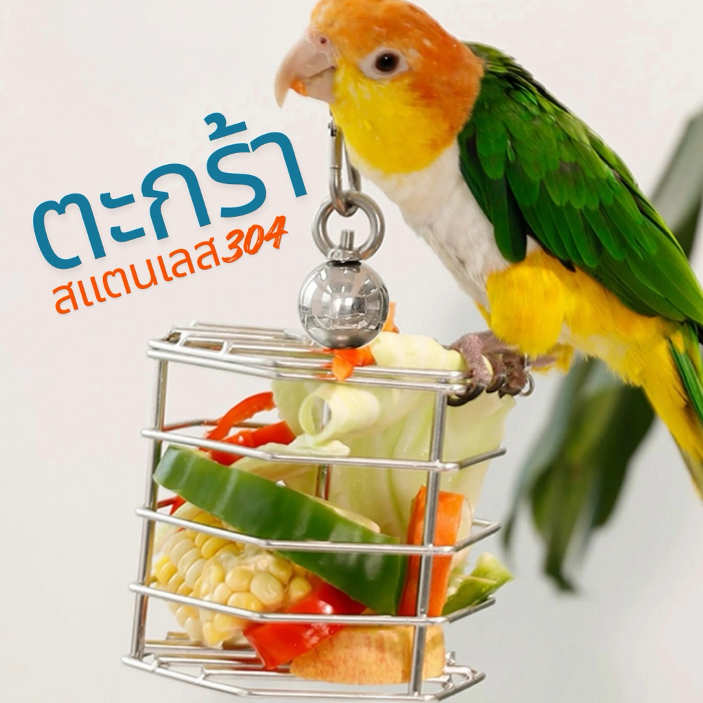 LIFEBIN กล่องตะกร้าอาหารและของเล่นสแตนเลสห้อยกรง304 สำหรับนกใหญ่ เกรย์ กระตั้ว มาคอว์ กรีนชีค ซันคอนัว กระรอก ชูการ์