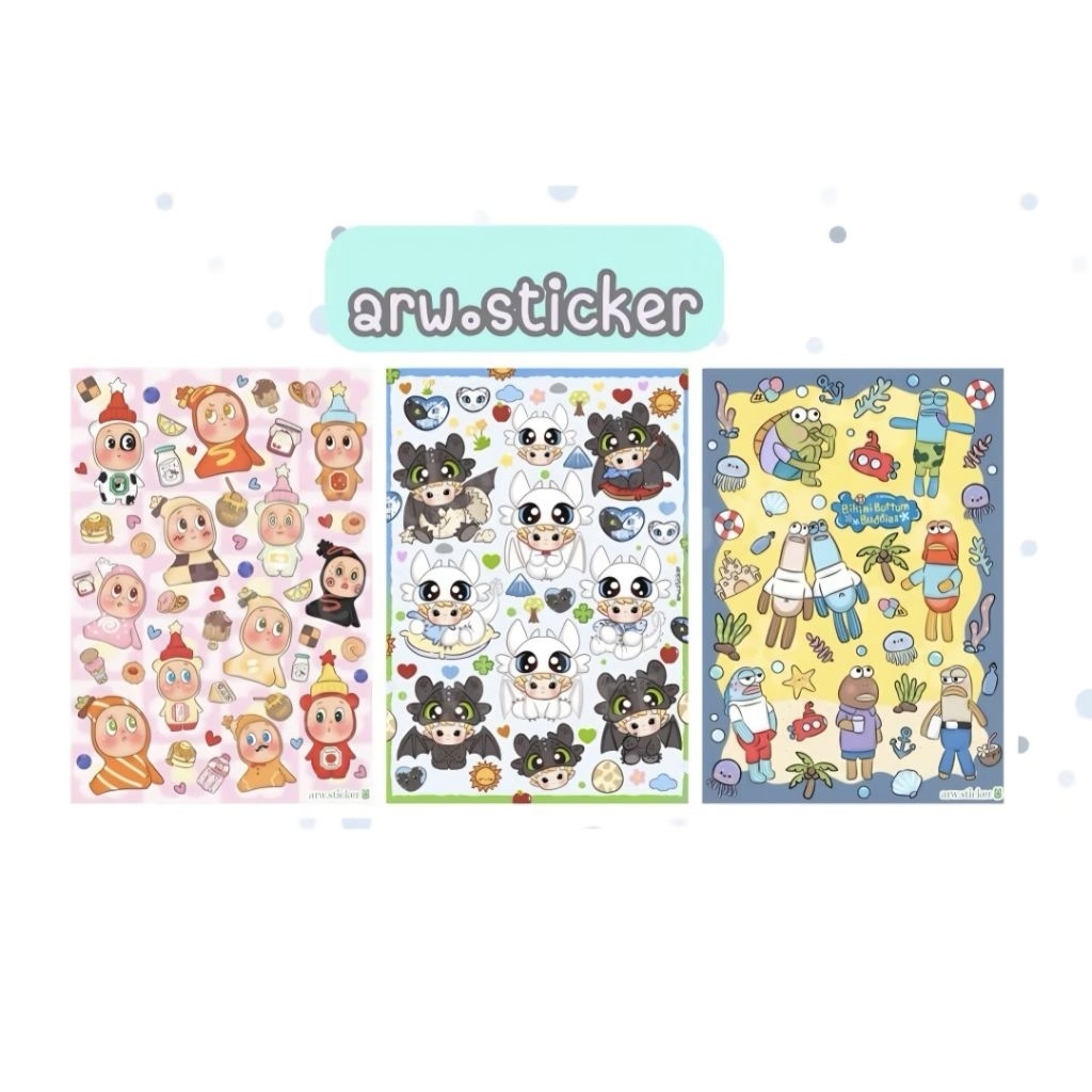 🔥พร้อมส่งในไทย❗️🐰รวมลายarttoy (Cry, molly,labubu น่ารักๆ) สติ๊กเกอร์A6คุณภาพดีpvcกันน้ำใช้กับงานเรซิ่นได้🐰💚