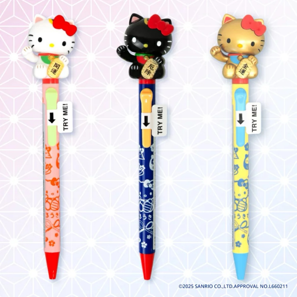 Hello Kitty Beckoning Cat Action Pen made in Japan ปากกากดแล้วมือแมวกวักได้ Sanrio