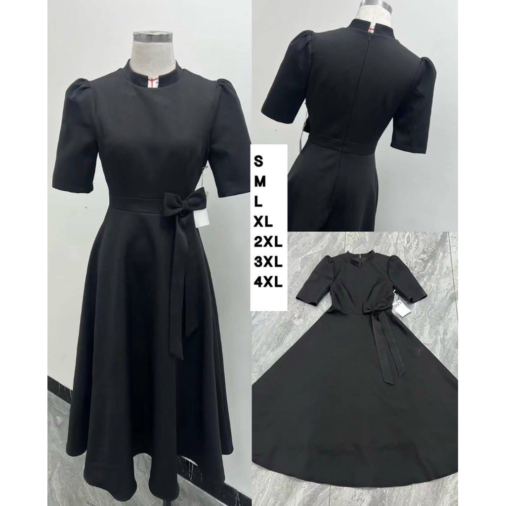 เดรสดำ ชุดดำ พร้อมส่ง‼️ งานเดรสดำคอจีน แต่งโบว์ที่เอว น่ารักมากๆค่ะ สีพื้นกระโปรงทรงย้วยทิ้งตัว แขนสั้นคอเหลี่ยม - รูปที่ 4