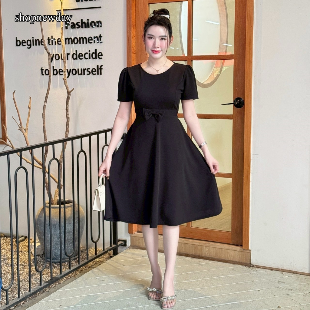 ชุดเดรสผ้าวูลเวฟ  แต่งโบว์หน้า พร้อมสายผูกเอว ใส่ทำงาน ใส่ออกงาน เดรสน่ารัก  A7201