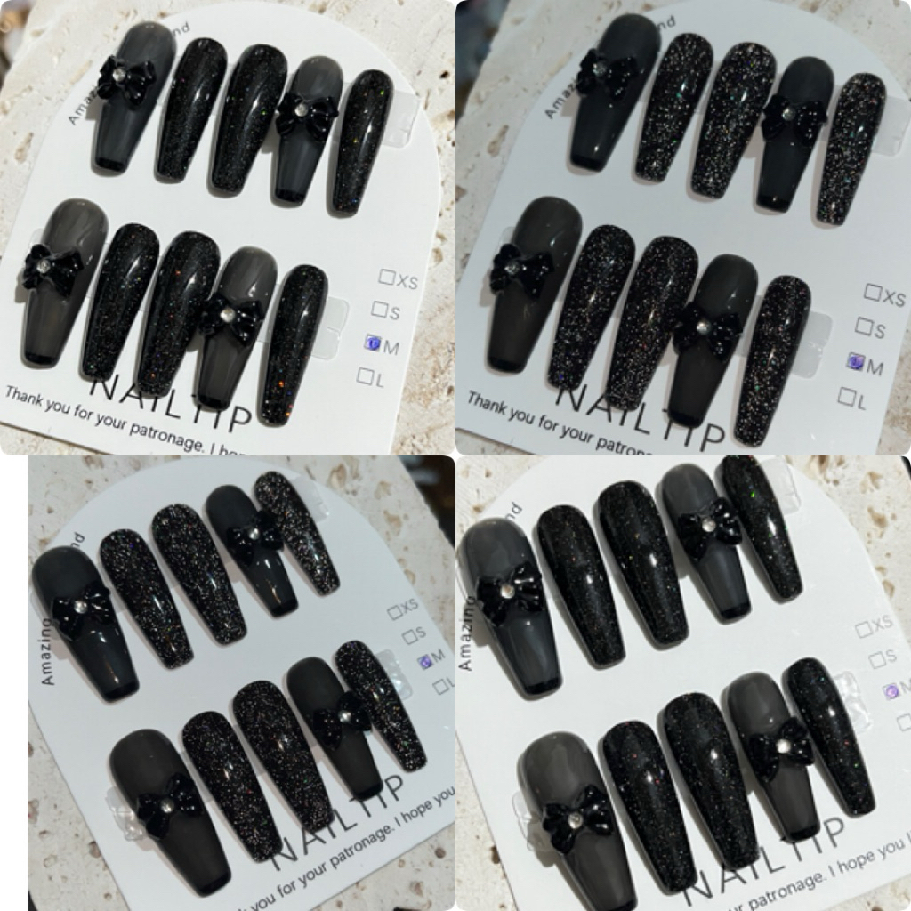 🇹🇭 เล็บเจลปลอมพร้อมติดเล็บ (จัดส่ง 1-3วัน) สีดำแฟลชลูกแก้ว พร้อมตะไบกาวติดเล็บ แอลกฮอล์ เจลเล็บปลอม พร้อม ปลอม💅🏻 - รูปที่ 4