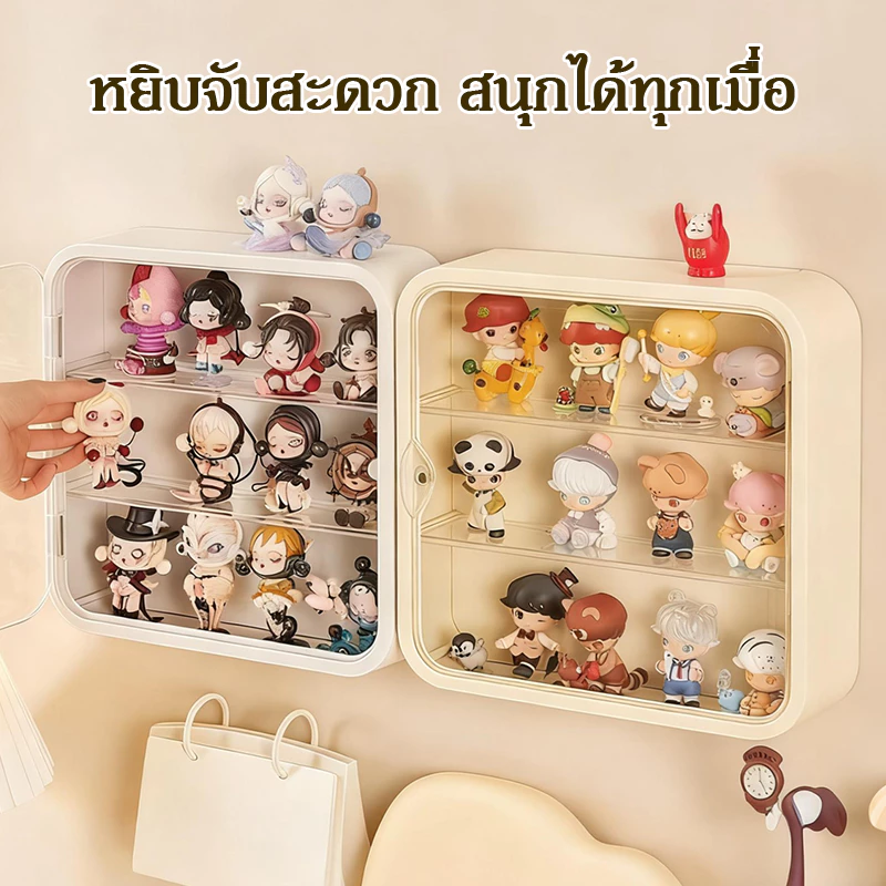 NEW 🔥สีเขียว ประตูแม่เหล็ก ที่ใส่ขอ กล่องใส่โมเดล Labb babythree กล่องอะคริลิคใส กันฝุ่น กันน้ำ ชั้นวางถอดออกได้ และมีคว