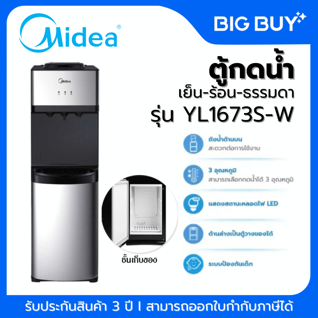 MIDEA ตู้กดน้ำเย็น-ร้อน-ธรรมดา 3ปุ่มกด รุ่น YL1673S-W
