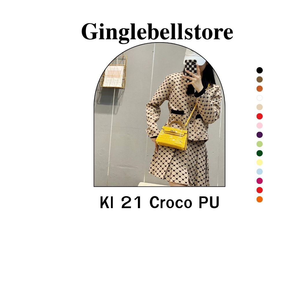 KL 21 Cm Crocodlie PU Premium (8นิ้ว)กระเป๋าถือแฟชั่นสะพายข้างผู้หญิง กระเป๋า ฟรีของแถม