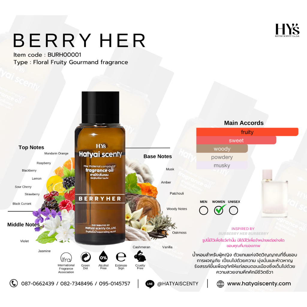 หัวเชื้อน้ำหอม กลิ่น B E R R Y H E R แ บ รี่ เ ฮ อ