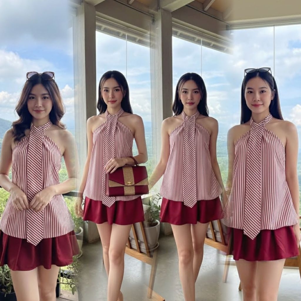 พร้อมส่ง❣️มินิเดรสสายเดี่ยวริ้วทรงบอลลูน มาพร้อมกระโปรงคุ้ม บอกเลยว่าปังแน่นอน