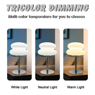 [พร้อมส่ง] โคมไฟข้างเตียง, Tri Color Dimming โคมไฟตั้งโต๊ะสไตล์ครีม, ปลั๊ก USB น่ารัก Creative ของขวัญตกแต่งห้องนั่งเล่น