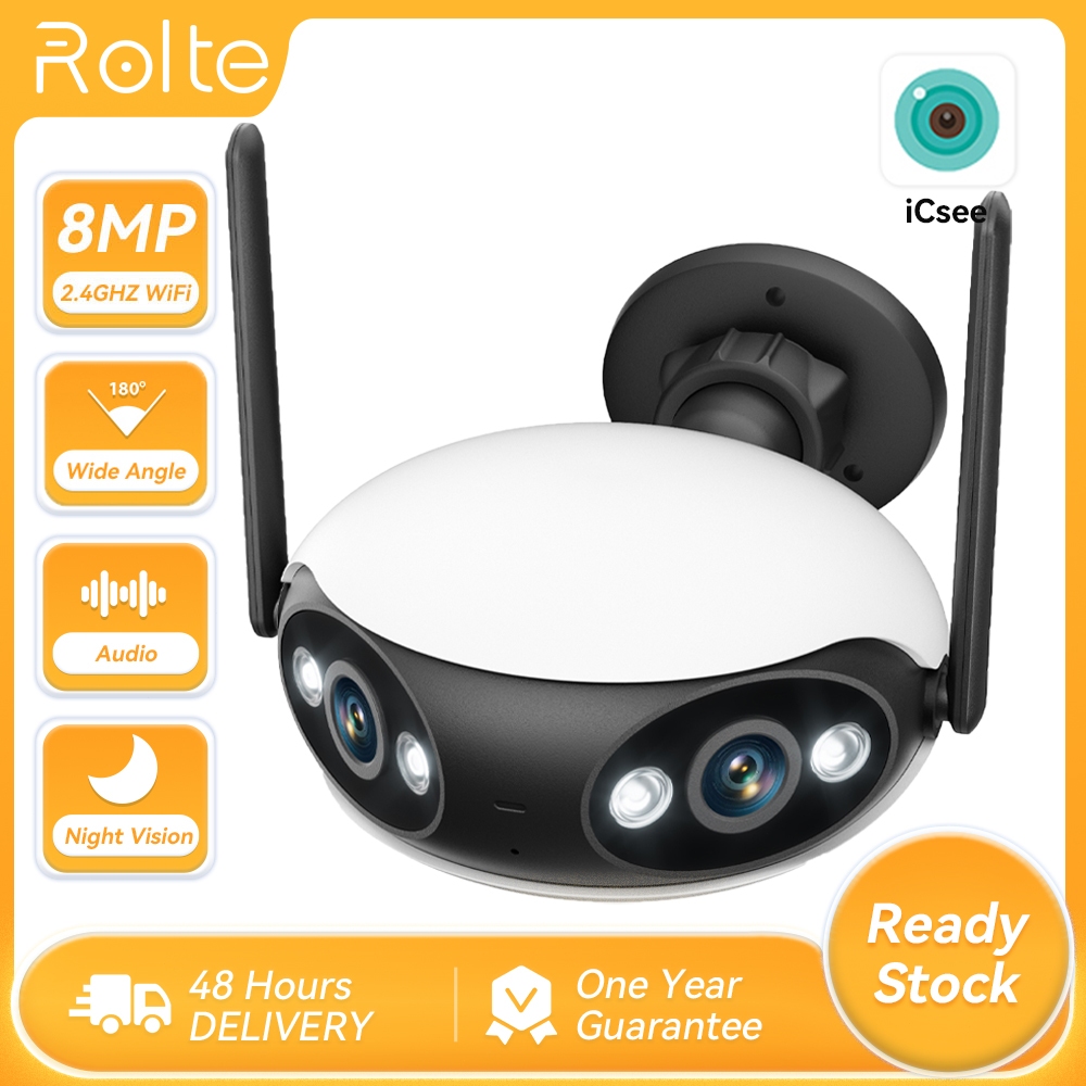 Rolte 8MP Wifi Camera 4K 180 Panoramic Outdoor Camera Wireless CCTV IP Camera IR Version Camera
