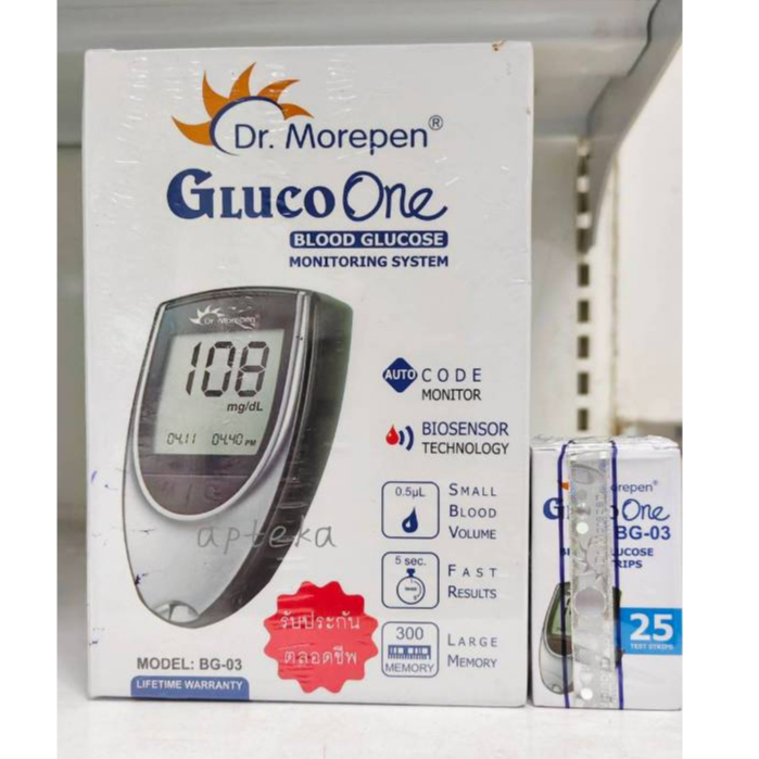 ACE+MED GLUCO ONE BG-03 แผ่นตรวจน้ำตาล 25 ชิ้น จำนวน 1 กล่อง แถมฟรี เครื่องตรวจน้ำตาล 1เครื่อง