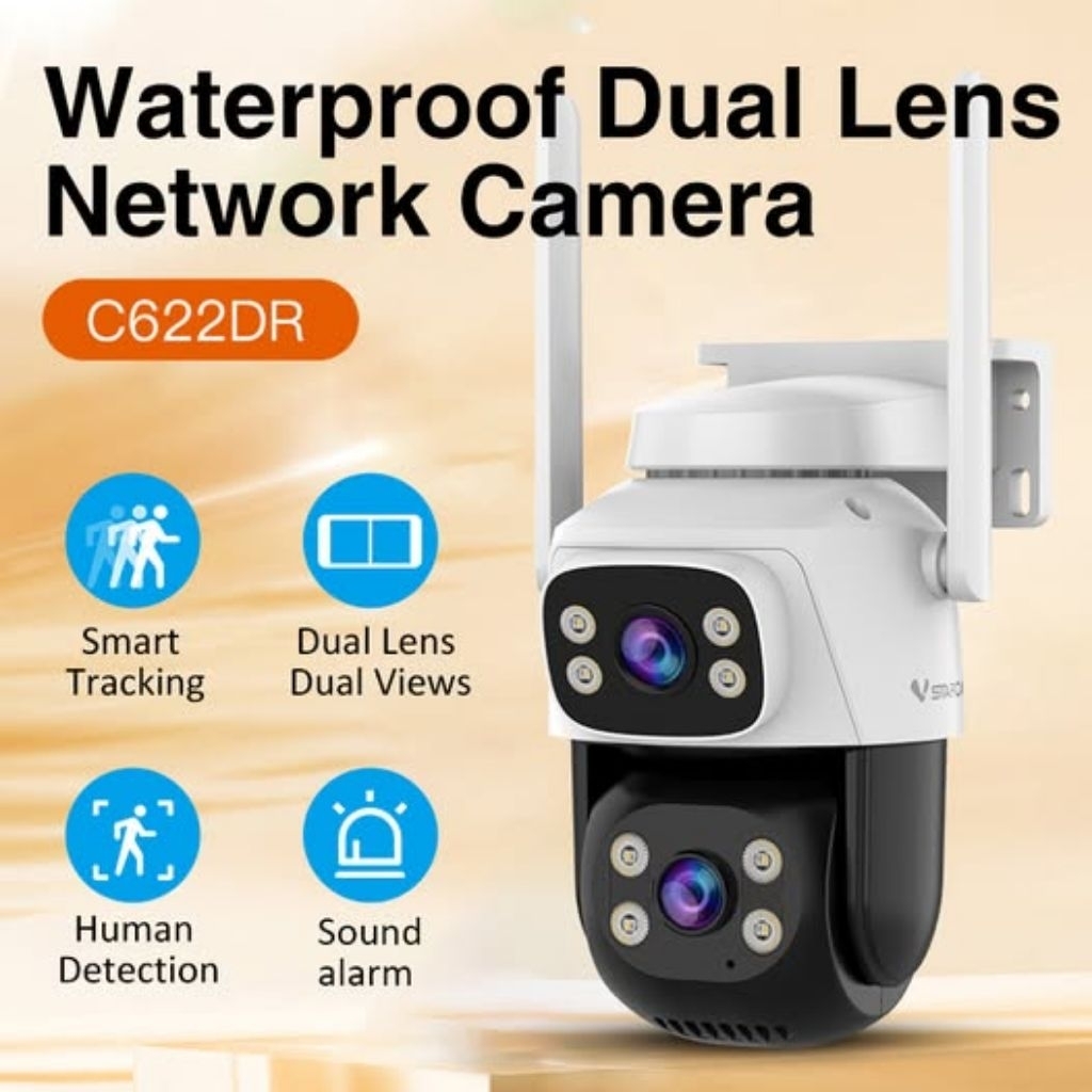 Vstarcam VStarcam กล้องวงจรปิดกล้องใช้ภายนอกแบบสองเลนส์ รุ่นC622DR ความละเอียด3ล้านพิกเซล พูดโต้ตอบไ