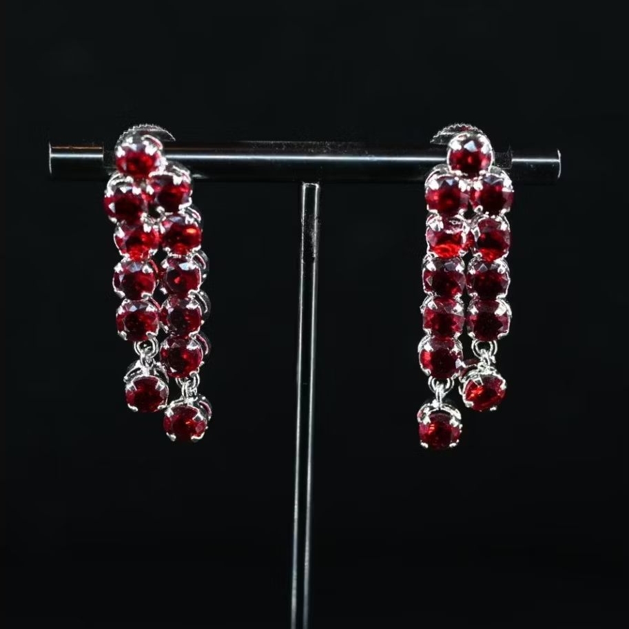 Cubic Zirconia Red Rubi Diamonds Hanging Earrings