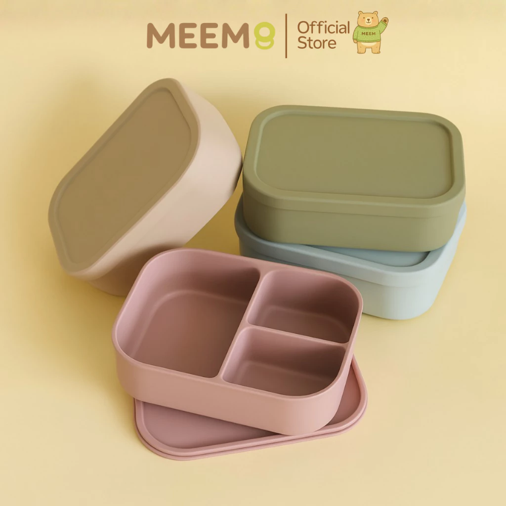 MEEM กล่องอาหารซิลิโคน แบ่ง 3 ช่อง พร้อมฝาปิด กล่องเก็บอาหารเด็ก กล่องข้าวเบนโตะ (Minimal series)