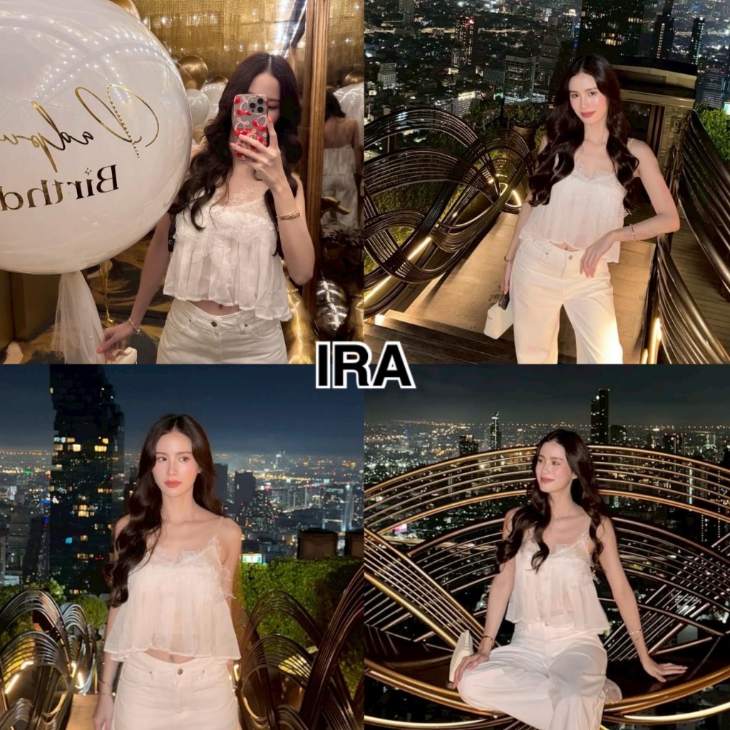 BY IRA (2025.84) Daisy Lace Top เสื้อสายเดี่ยวลูกไม้ ดีเทลปักดอกไม้แบบบางเบา ผ้าพลีทสวยมากๆ