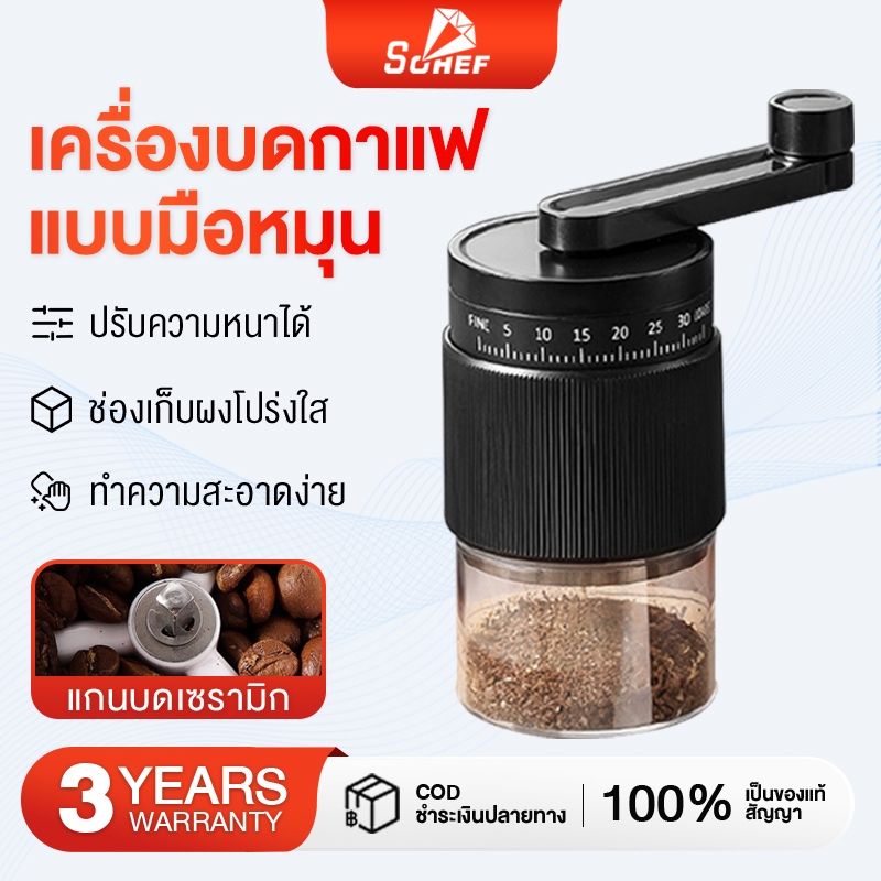 SOHEF เครื่องบดกาแฟ ปรับได้ 35 ระดับ Coffee Grinder เครื่องบดกาแฟ ใช้ในครัวเรือน เครื่องบดเมล็ดกาแฟแบบมือโยก