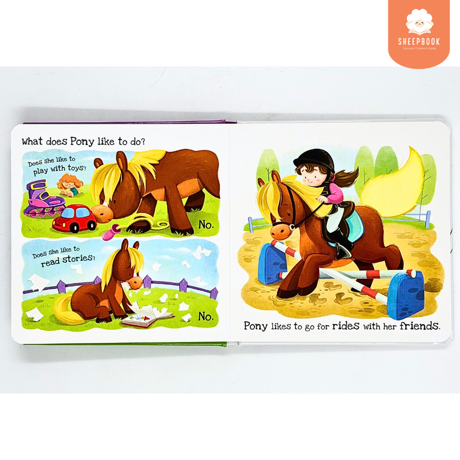 บอร์ดบุ๊คผิวสัมผัส What Does Pony Like? กระดาษแข็งทุกหน้า G1B1 - รูปที่ 2