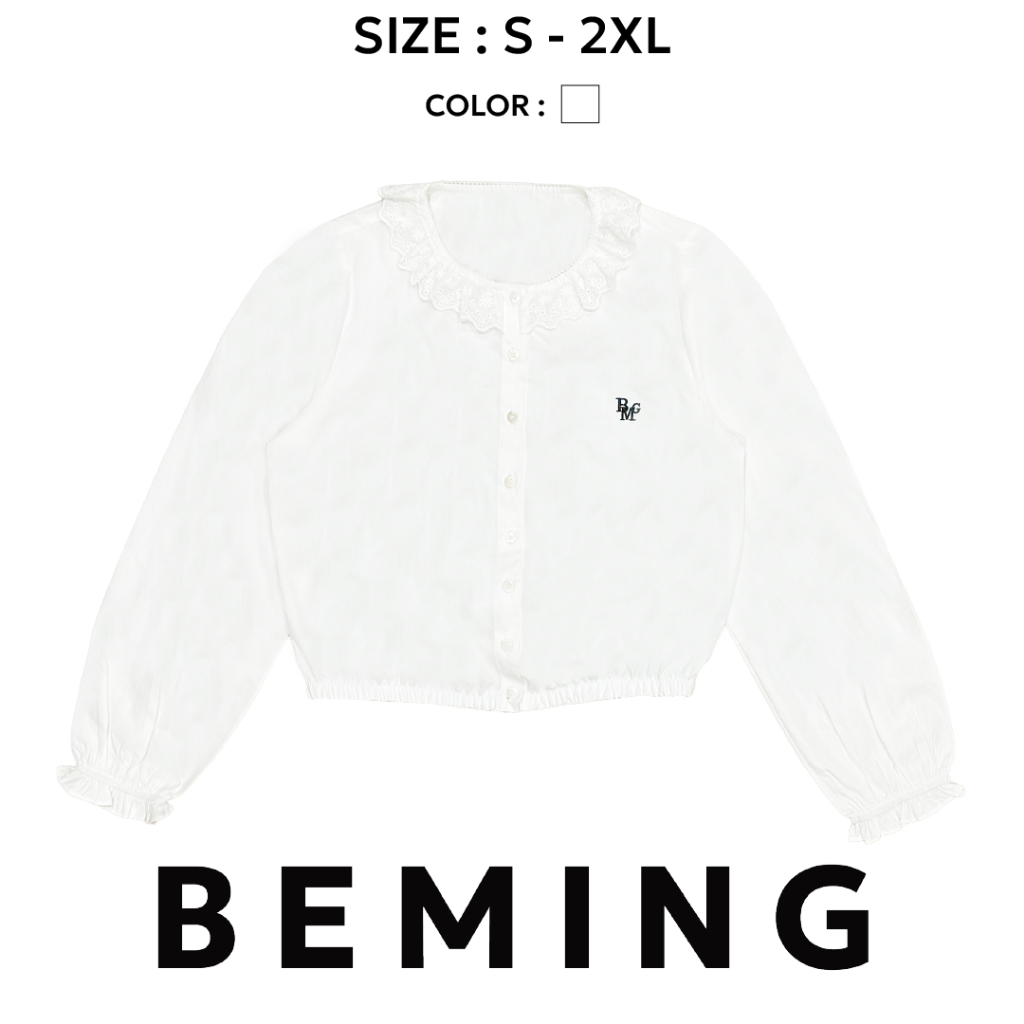 Bemingtop1057(S-XL)-BMG Ruffle Shirt  เสื้อเชิ้ตคอระบายแขนจั๊ม ใส่แล้วดูเรียบร้อยและหวานขึ้นทันที