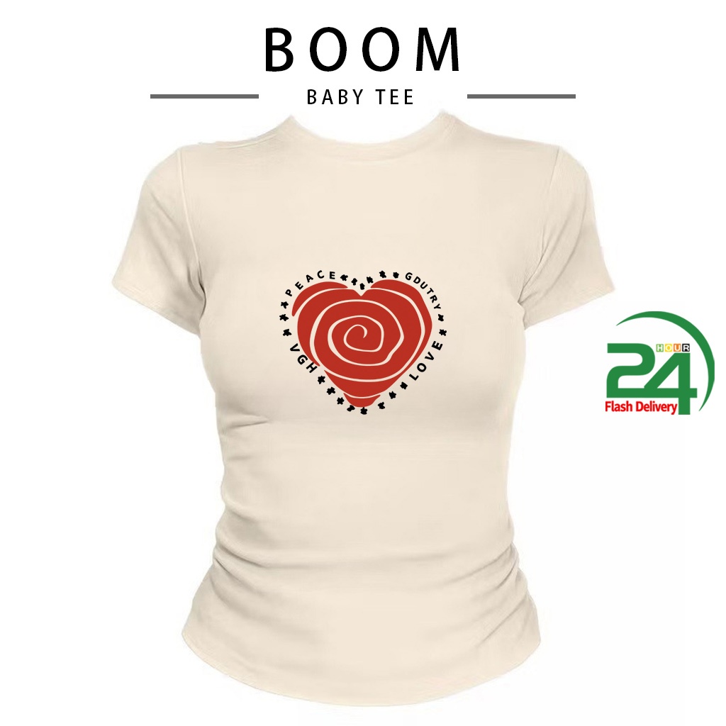 COD（จัดส่งภายใน 24 ชั่วโมง）เสื้อครอปท็อป แขนสั้น babytee สไตล์เกาหลี y2k T-shirt เสื้อสาวอวบ | มีลายปริ้นหัวใจศิลปะ S-L