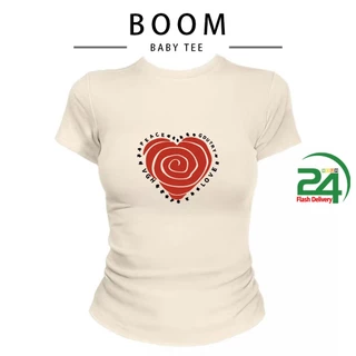 COD（จัดส่งภายใน 24 ชั่วโมง）เสื้อครอปท็อป แขนสั้น babytee สไตล์เกาหลี y2k T-shirt เสื้อสาวอวบ | มีลายปริ้นหัวใจศิลปะ S-L