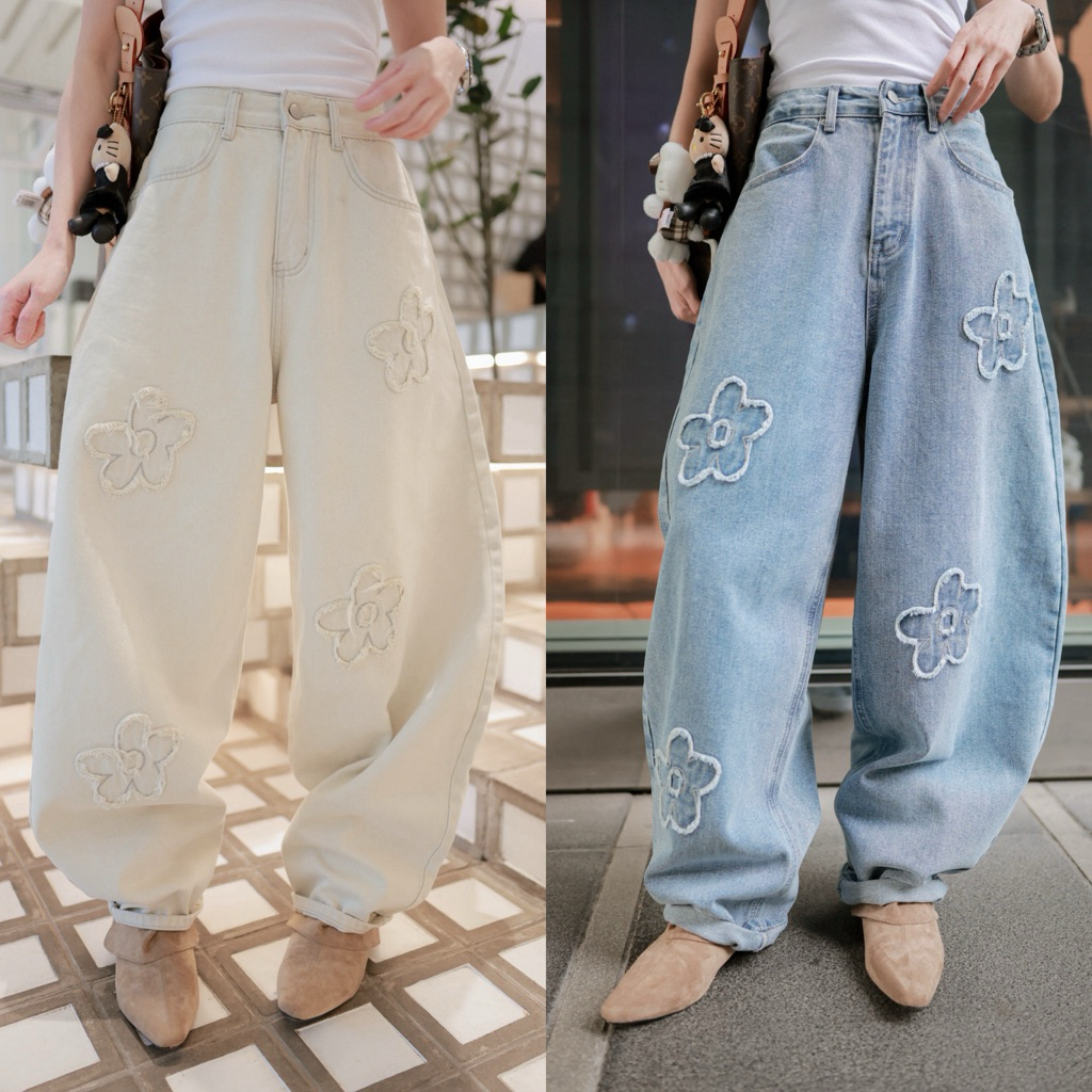 (พร้อมส่ง) Daisy Balloon Jeans กางเกงยีนส์บอลลูนดอกไม้รุ่น 61912 TAG FSY 🇰🇷