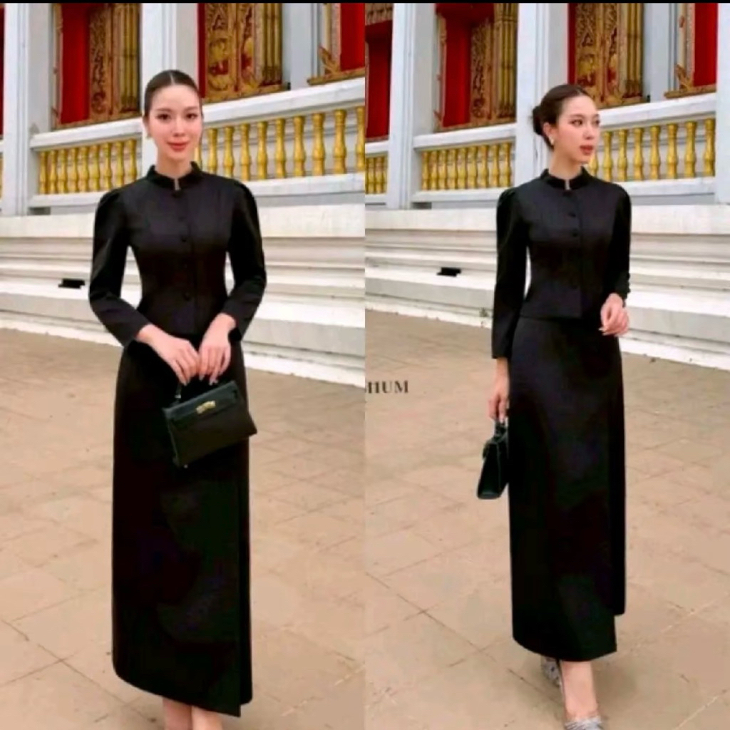 ชุดไทยจิตลดาผ้าใหม่อิตาลีอัดกาว พร้อมเข็มกลัด[ S -4XL]