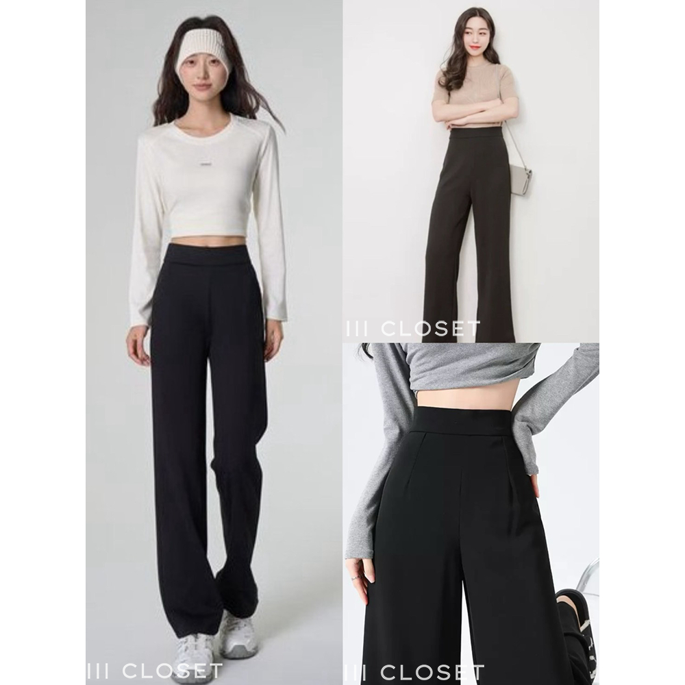 กางเกงขายาว lll Freesize lll PW501 มีขอบเอว ตีเกร็ดหน้า ทรงขากระบอกกลาง เนื้อผ้าวูลเวฟ ผ้านิ่ม ใส่สบ