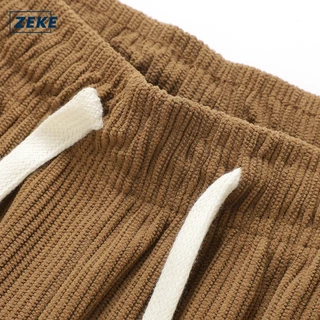 ZEKE B0025 กางเกงขาสั้นผ้าลูกฟูกสำหรับผู้ชาย สีพื้น มีกระเป๋าแบบมีเชือกผูก เหมาะสำหรับเล่นกีฬาและใส่ลำลอง