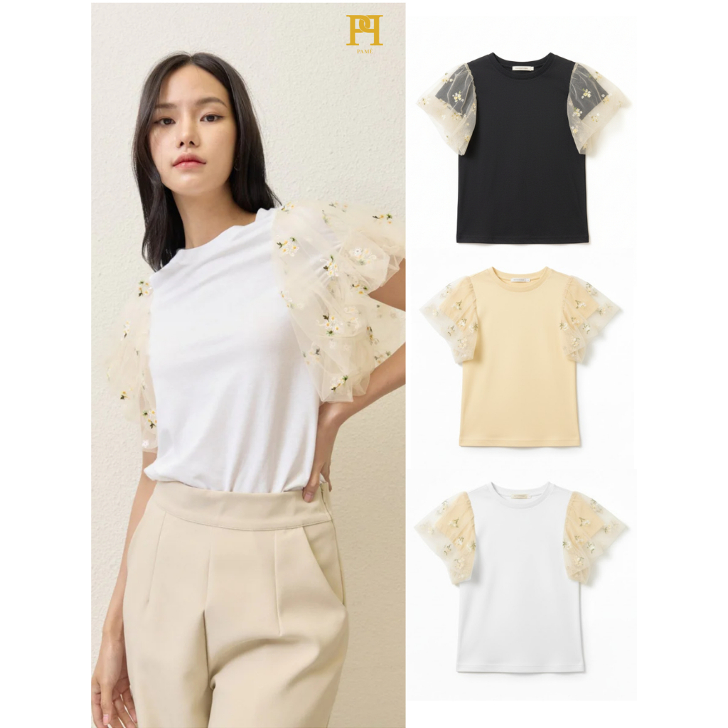 PAME เสื้อยืด Cara Floral Feather T-Shirt