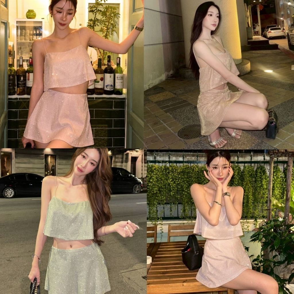 CHANUN-Barbie Set ชุดเซ็ตสายเดี่ยวกลิสเตอร์ (CN082)