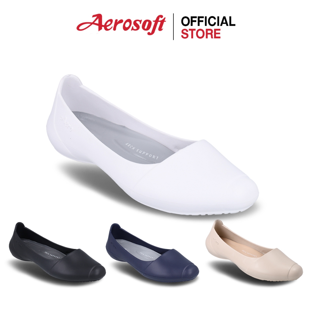 Aerosoft (แอโร่ซอฟ) รองเท้าคัทชูแบบสวม รองเท้าคัทชูสีดำ รุ่น W2880