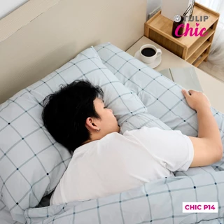 TULIP CHIC พิมพ์ลาย CHIC P14 พิมพ์ลายตางราง โทนสีเทา ชุดผ้าปู ผ้าห่มนวม สไตล์มินิมอล สัมผัสนุ่มไม่ระคายผิว
