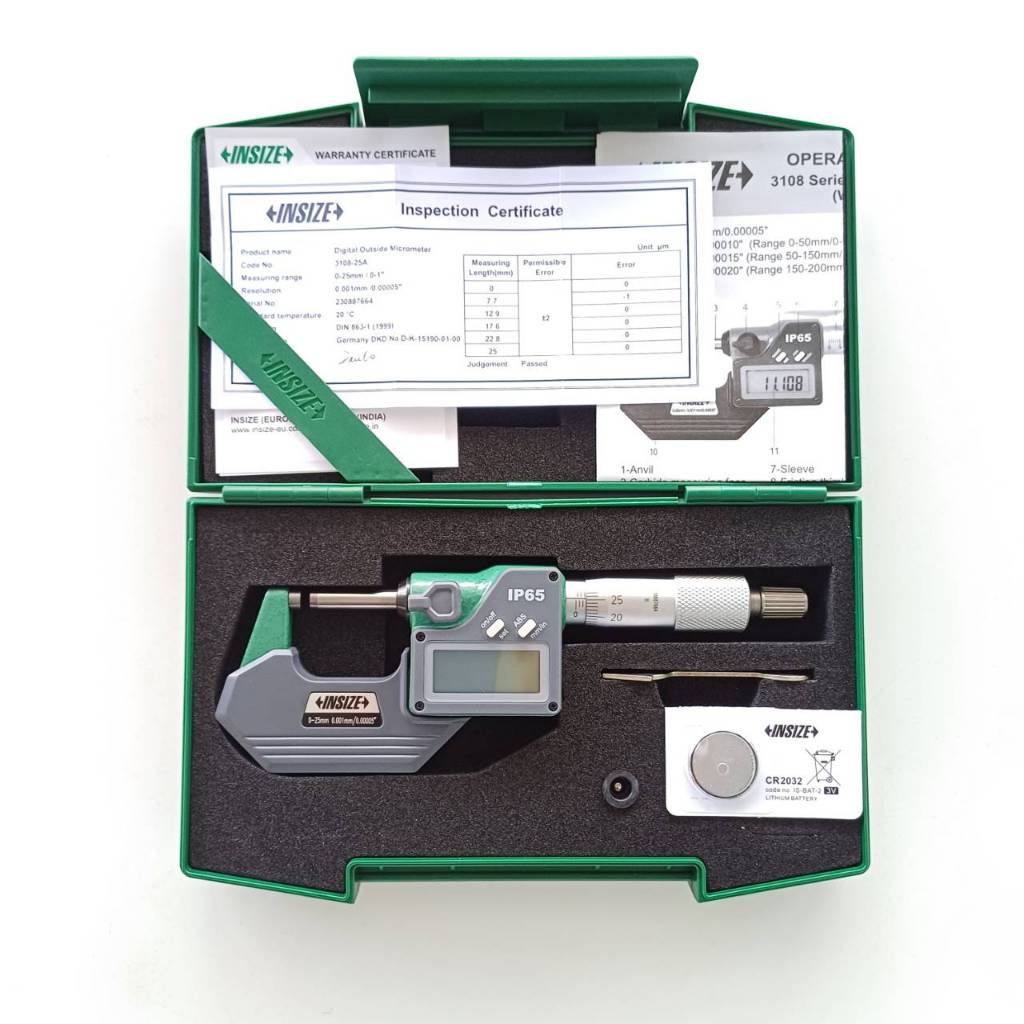 ไมโครมิเตอร์วัดนอก ดิจิตอล กันน้ำ 0-25, 25-50, 50-75, 75-100 mm Micrometer INSIZE 3108-25A 3108-50A 