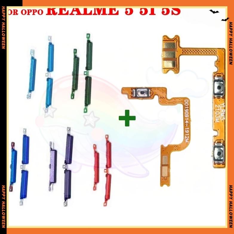 & สําหรับ OPPO Realme 5 5i 5s เปิด/ปิดปุ่มสวิทช์ด้านข้าง Volume Up Down ปุ่ม Flex Cable อะไหล่แล