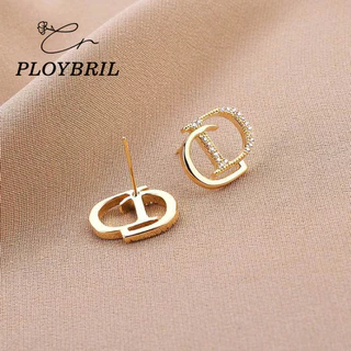พร้อมส่งจากไทย สีทองแต่งเพชร ต่างหู รูปตัวอักษร เครื่องประดับผู้หญิง PLOYBRIL E003