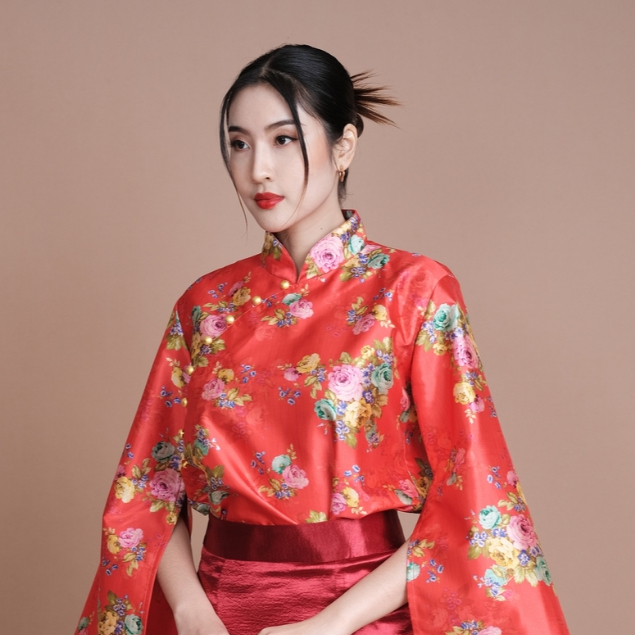 (JUN) Qipao Shirt เสื้อกี่เพ้าคอจีน ตรุษจีนผู้หญิง สีแดง