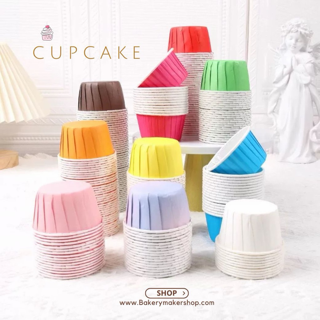 ถ้วยคัพเค้กกระดาษ ปากม้วน 100 ใบ 5039 ไม่คละสี ถ้วยอบมัฟฟิน เค้กกล้วยหอม
