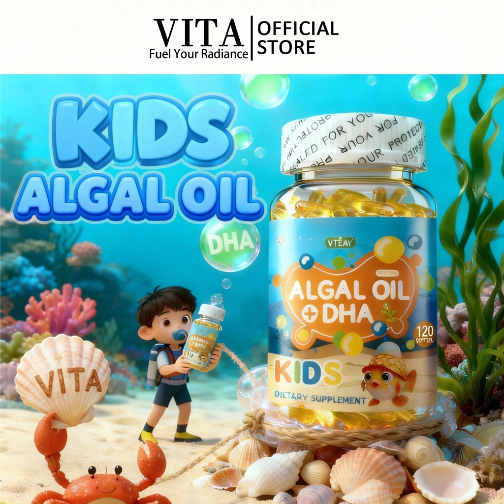 VITA DHA+Algal Oil น้ำมันสาหร่าย+DHA แคปซูล วิตามินเด็ก วิตามินรวม อาหารเสริม บํารุงสมอง ปกป้องสายตา บำรุงระบบประส120Pcs