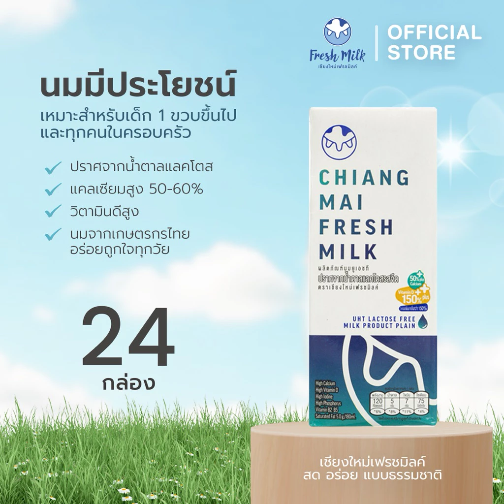 [24 กล่อง/ลัง] Chiangmai Freshmilk Lactose Free High Calcium 50 % Vit.D นมUHT แคลเซียมสูง 50% นมแลคโตสฟรี นมกล่อง 180 ml