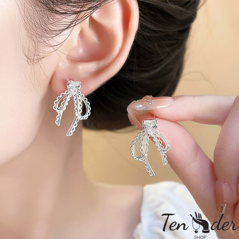 COD-ส่งเร็วจากไทย🎀ต่างหู ริบบิ้นโบว์ หัวใจ ประดับเพชร ต่างหูสตั๊ด ระดับไฮเอนด์ แฟชั่น ไม่ทําให้แพ้ง่าย สำหรับผู้หญิง-Ten