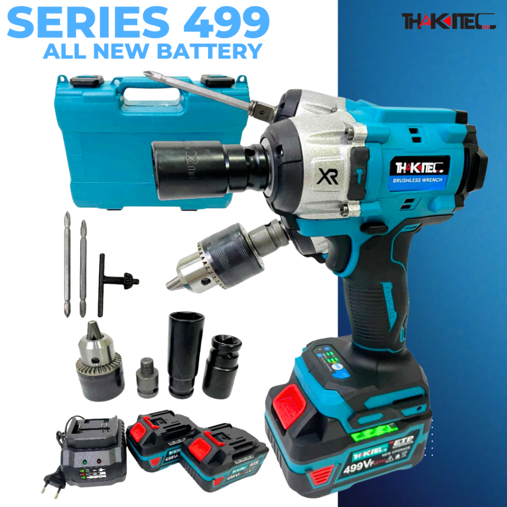 (499 SERIES) THAKITEC บล็อกไขควงสว่านกระแทกแบต 3IN1 ไร้แปรงถ่าน ALL NEW 499Vf แบต 2 ก้อน แรงบิด 560 
