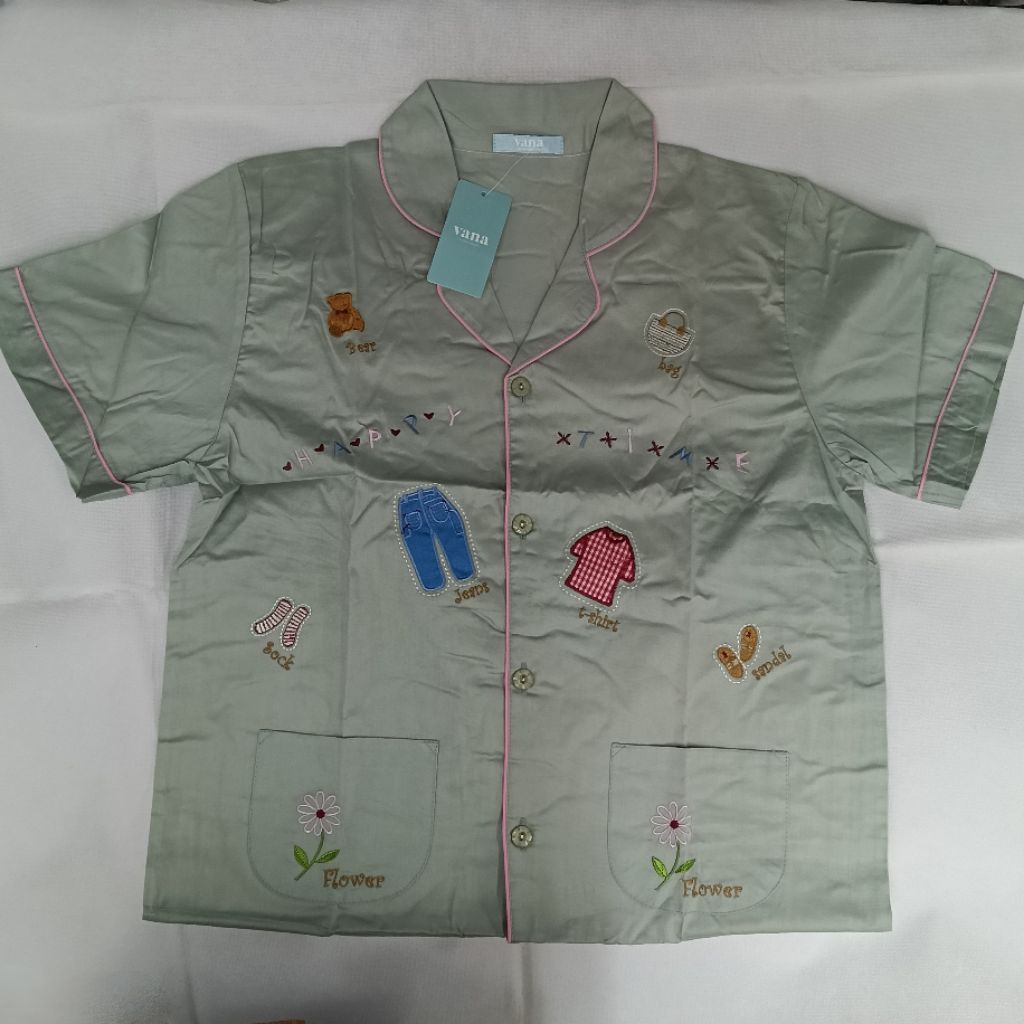 ชุดนอนคอปก ขายาว Cotton 100%ยี่ห้อvana