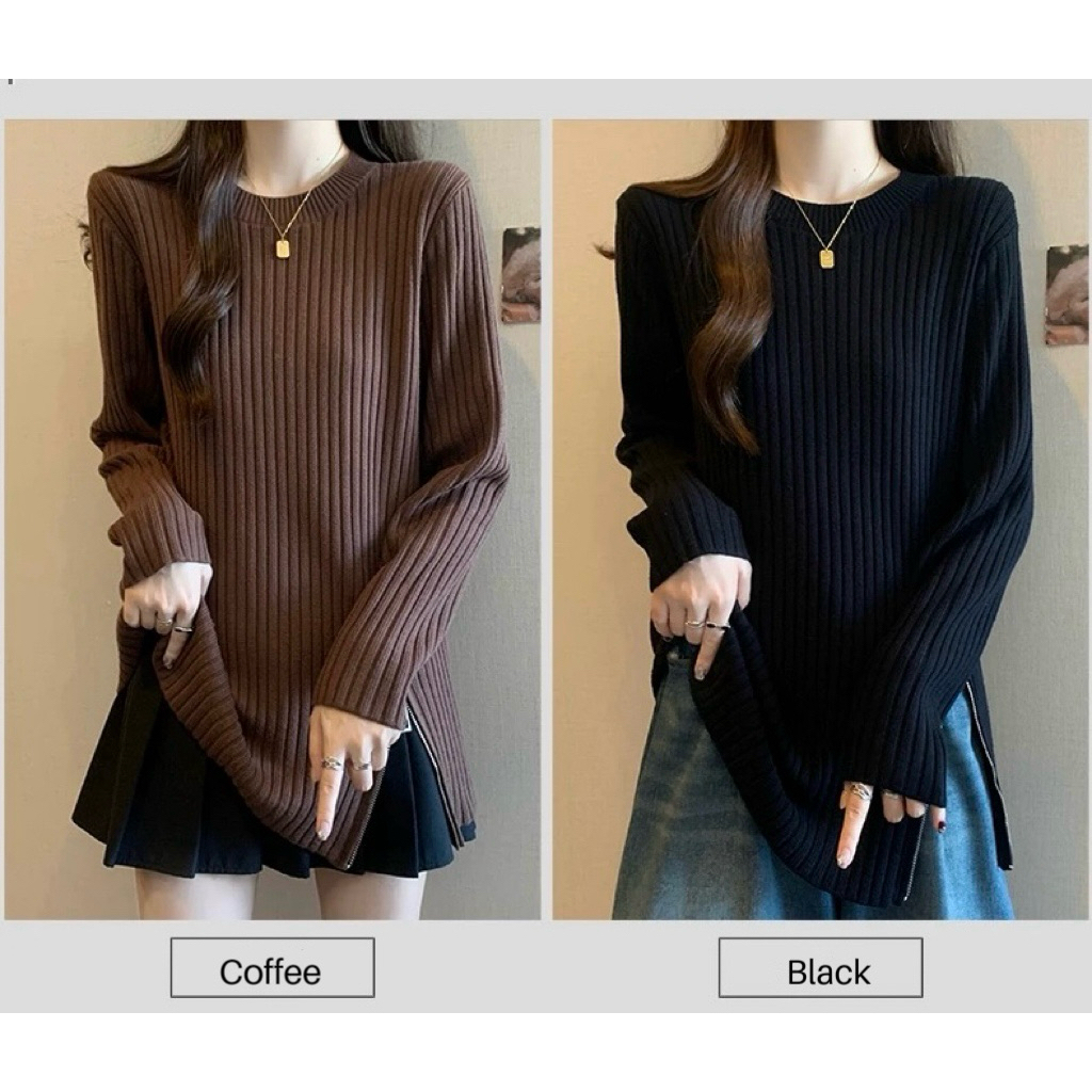 CHERISH (พร้อมส่ง) เสื้อแขนยาว   ไหมพรม ผ้าร่อง แบบสวม แต่งซิปข้าง - รูปที่ 2