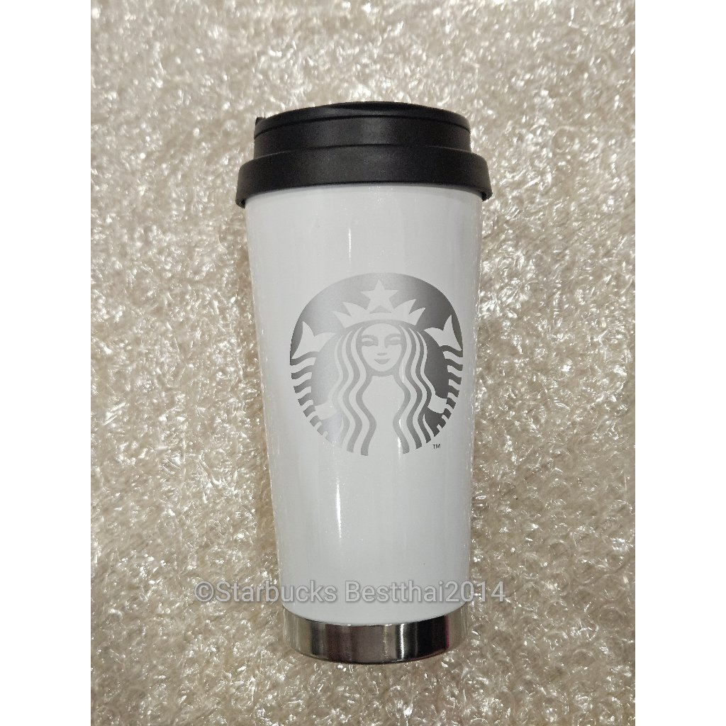 (mod) แก้วสตาร์บัคส์ แก้วเอลม่าสีขาวฝาดำ คอลเลคชั่นเกาหลี Starbucks Elma stainless 16 oz black