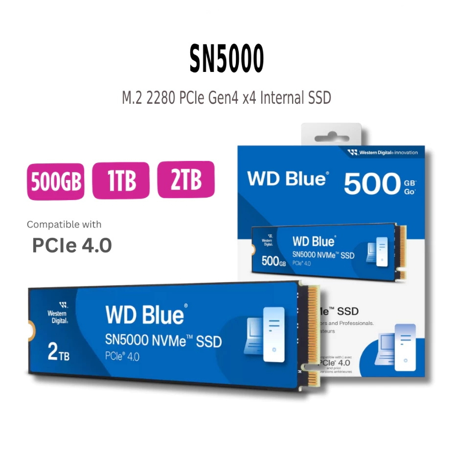 500GB / 1TB / 2TB WD Blue SN5000 SSD M.2 NVMe PCIe Gen4 x4 (WDS100T4B0E-NVME) (WDS500G4B0E-00CNZ0)