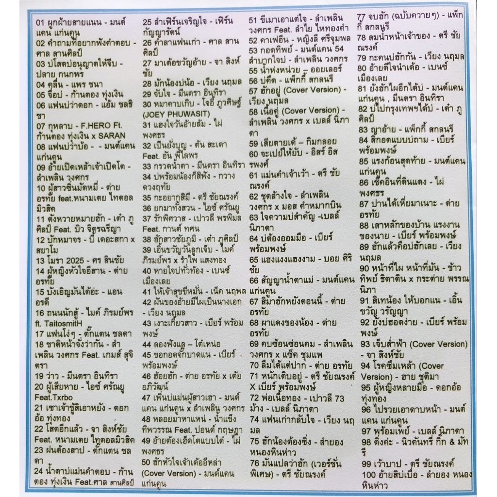 แผ่นซีดีลูกทุ่ง100เพลงเช่นผูกฝ้ายสายแนน