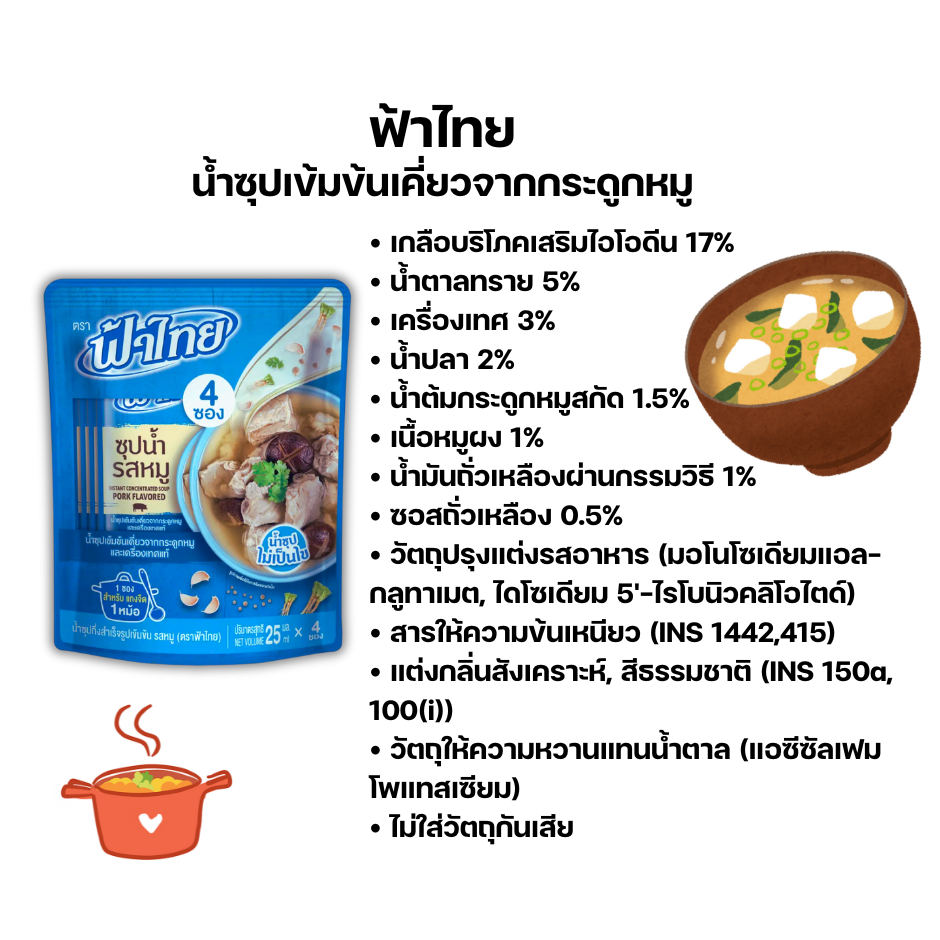 ฟ้าไทย น้ำซุปกึ่งสำเร็จรูปเข้มข้น รสหมู ขนาด 600 มล. *//*ขนาด 25 มล.x 4 ซอง x 6 ห่อ/แพ็ค*//*