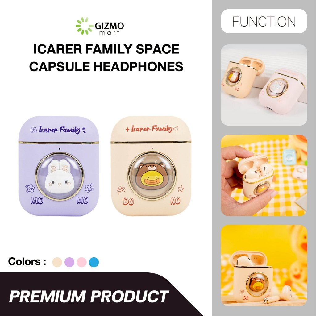 icarer family หูฟังบูทูธ หูฟังไร้สาย สีชมพู ฟ้า เหลือง ม่วง TWS Space Capsule Headphones