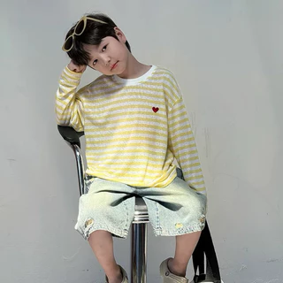 AY159 เสื้อเด็กลายทางหัวใจสุดคิ้วท์ เสื้อเด็กลายทางนุ่มใส่สบาย รุ่นหัวใจจิ๋ว เสื้อลายทางเด็กรุ่นยอดฮิต