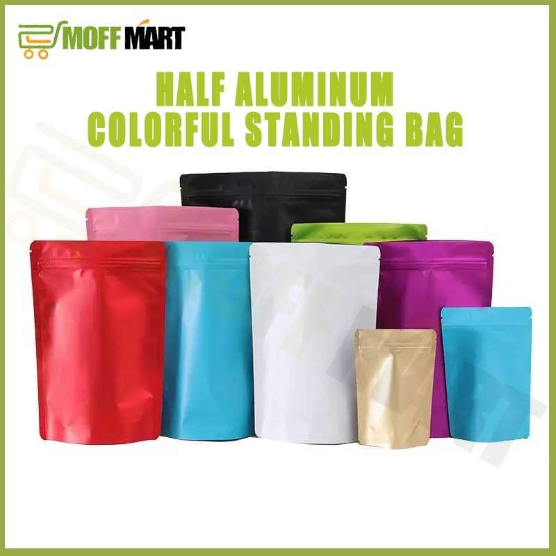 MOFF MART (100ใบ) ถุงซิปฟอยด์ ตั้งได้ สีทึบ ตั้งได้ ถุงกาแฟ หนาพิเศษ สีขาว/ดำด้าน